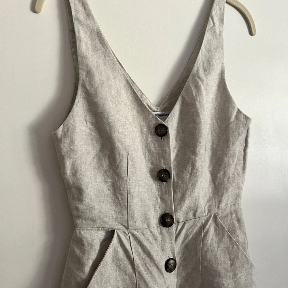 Reformation Vera Jumpsuit Linen Cream Beige V Neck Button Front Wide Leg Size 0